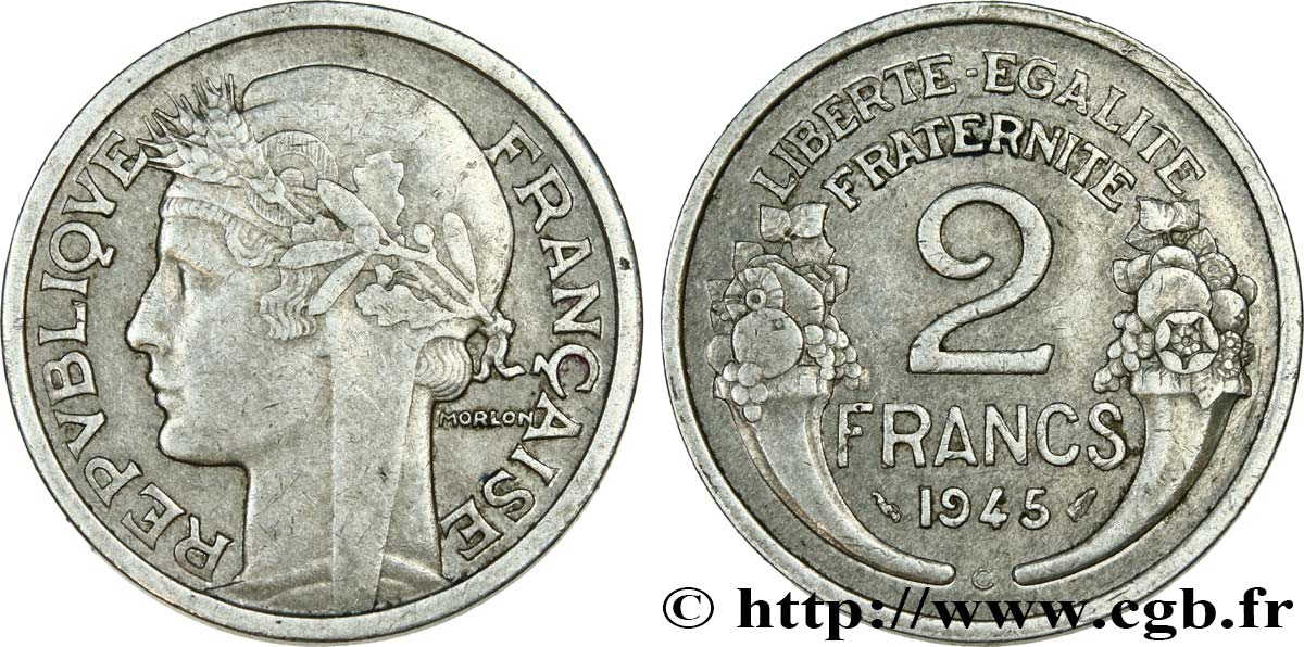 2 francs Morlon, aluminium 1945 Castelsarrasin F.269/7 TB35 