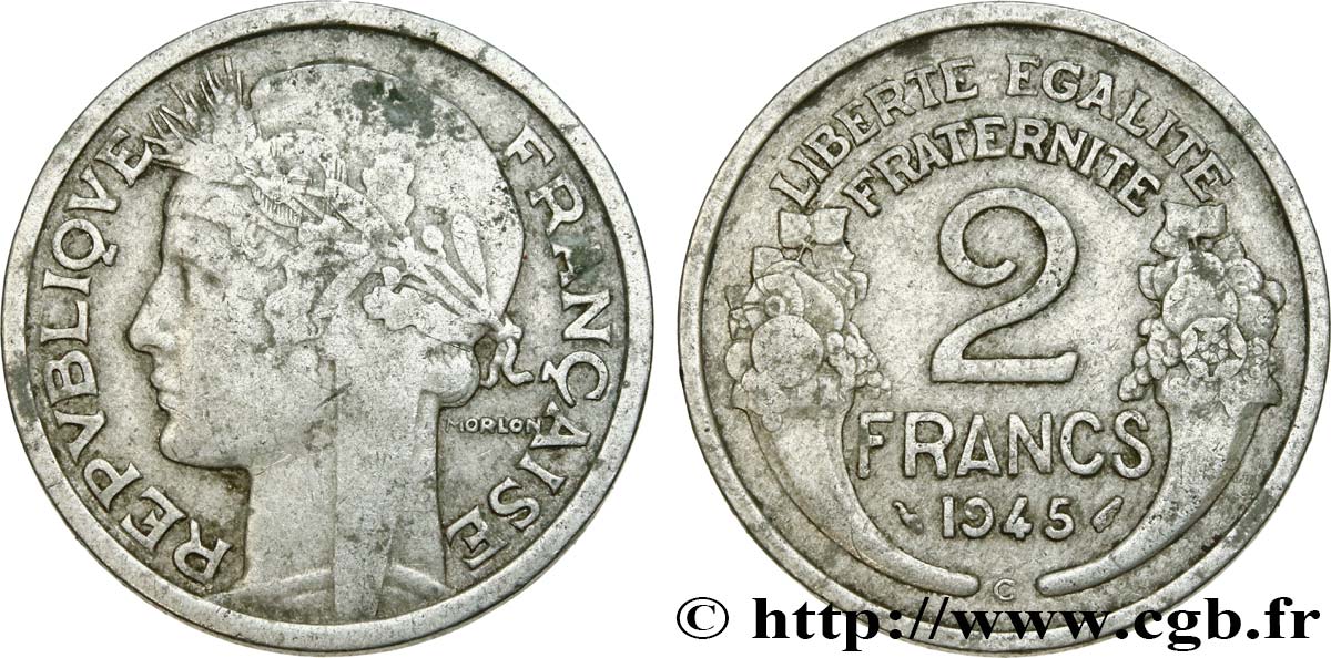 2 francs Morlon, aluminium 1945 Castelsarrasin F.269/7 VF20 