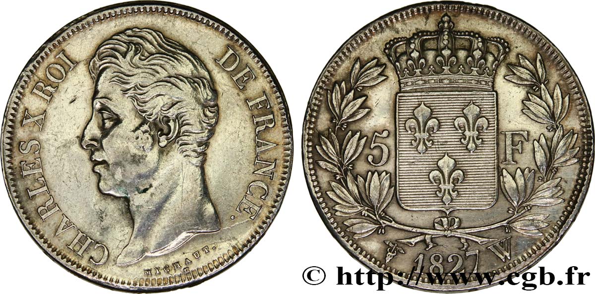 5 francs Charles X, 2e type 1827 Lille F.311/13 MBC+ 