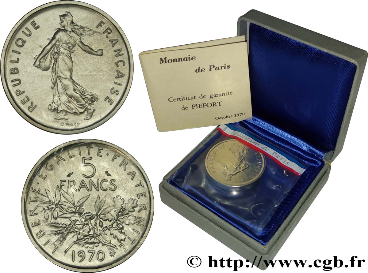 Piéfort Nickel de 5 francs Semeuse 1970 Paris F.341/2P ST 
