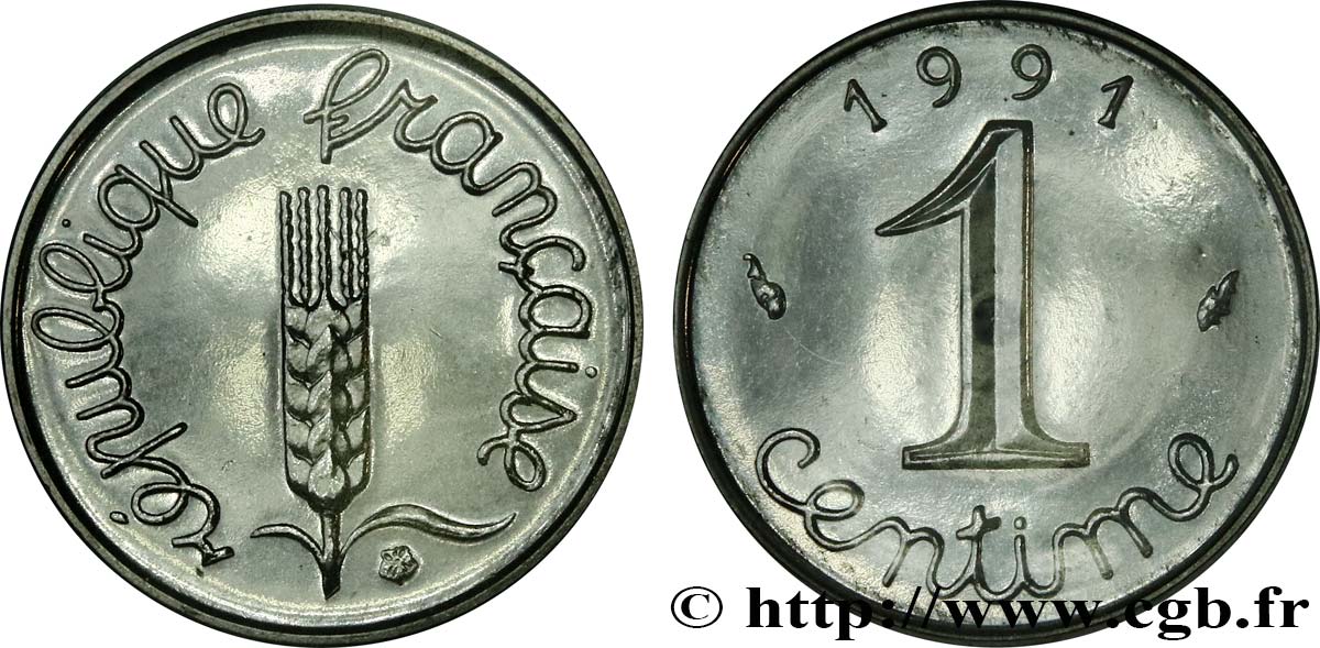 1 centime Épi, BU (Brillant Universel), frappe médaille 1991 Pessac F.106/49 ST 