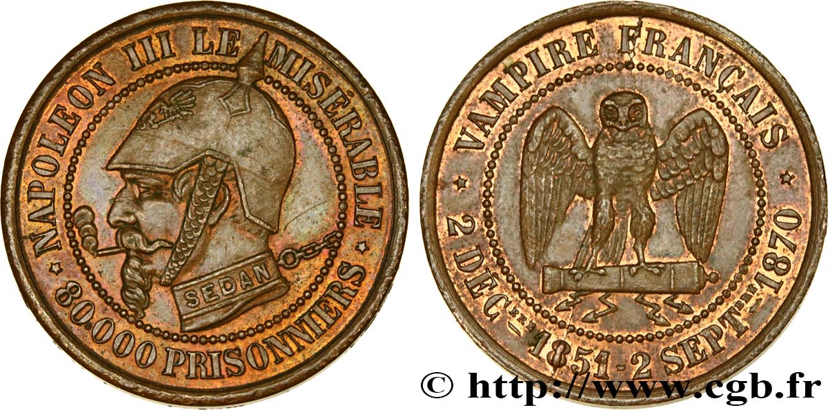 Médaille satirique Cu 27, type A “Éclairs et cigarette” 1870  Schw.A1a  EBC+ 