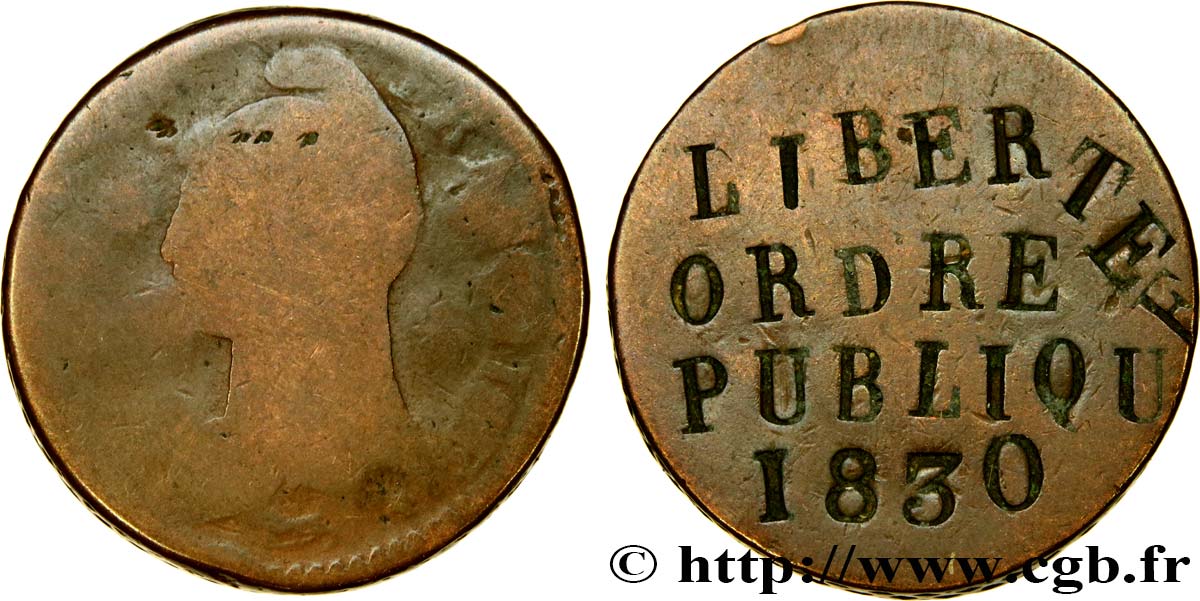Un décime Dupré, grand module, regravé en monnaie de propagande 1830  F.129/- MC 