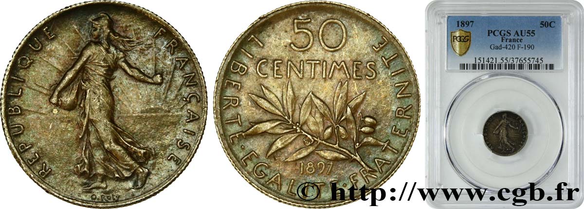 50 centimes Semeuse 1897 Paris F.190/1 EBC55 PCGS
