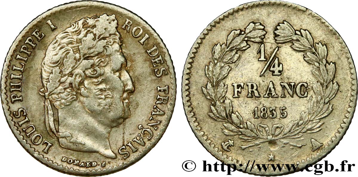 1/4 franc Louis-Philippe 1835 Paris F.166/49 TB35 