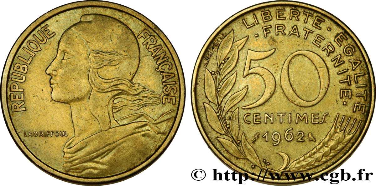 50 centimes Marianne, col à 4 plis 1962 Paris F.197/3 BC+ 