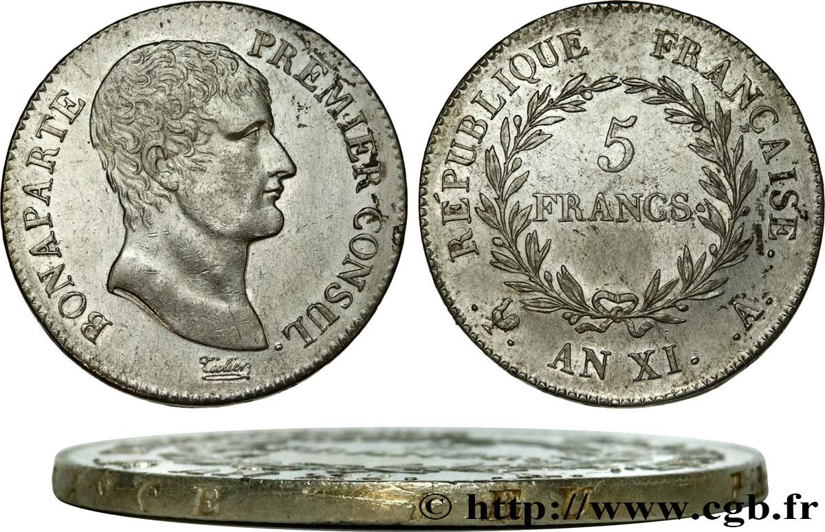 5 francs Bonaparte Premier Consul, tranche fautée 1803 Paris F.301/1 AU 