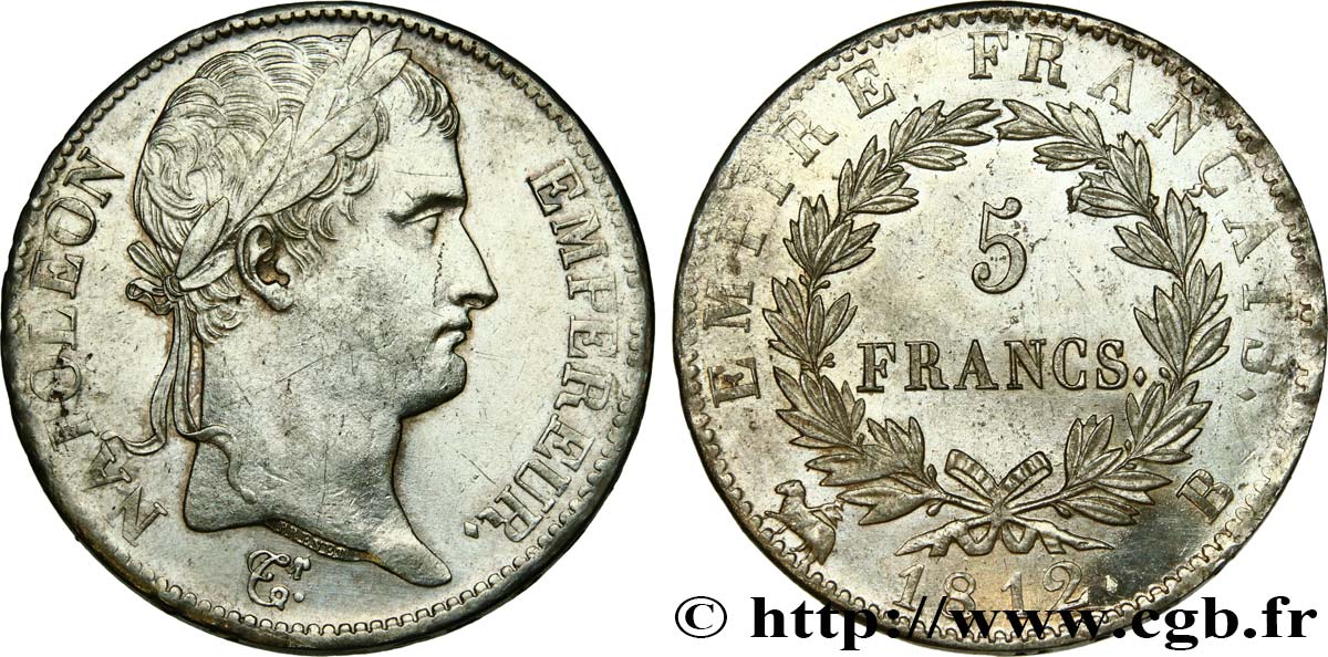 5 francs Napoléon Empereur, Empire français 1812 Rouen F.307/42 EBC 