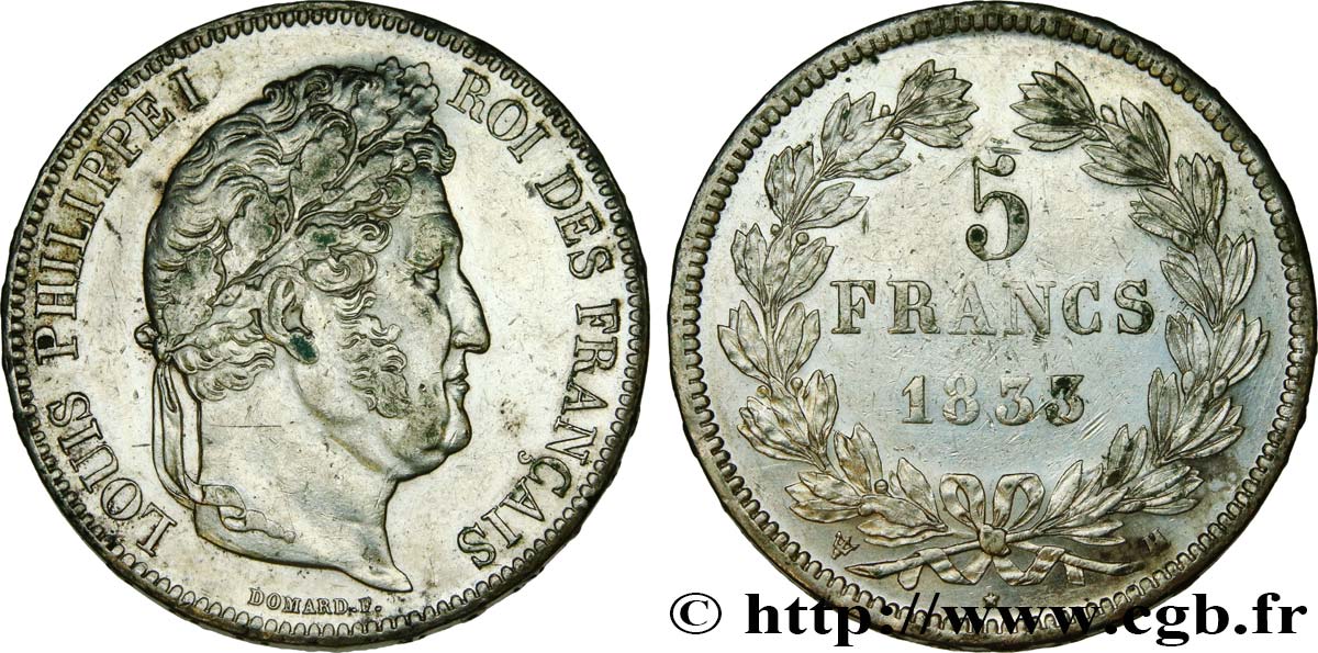 5 francs IIe type Domard 1833 La Rochelle F.324/18 MBC+ 
