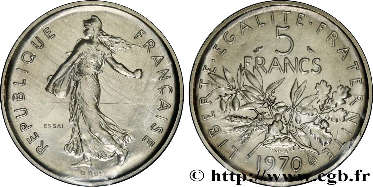 Essai de 5 francs Semeuse, nickel 1970 Paris F.341/1 FDC 
