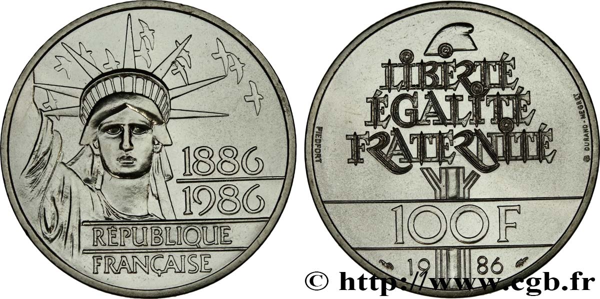 Piéfort Brillant Universel de 100 francs Liberté (Statue de la) 1986 Pessac F.454/2P MS 