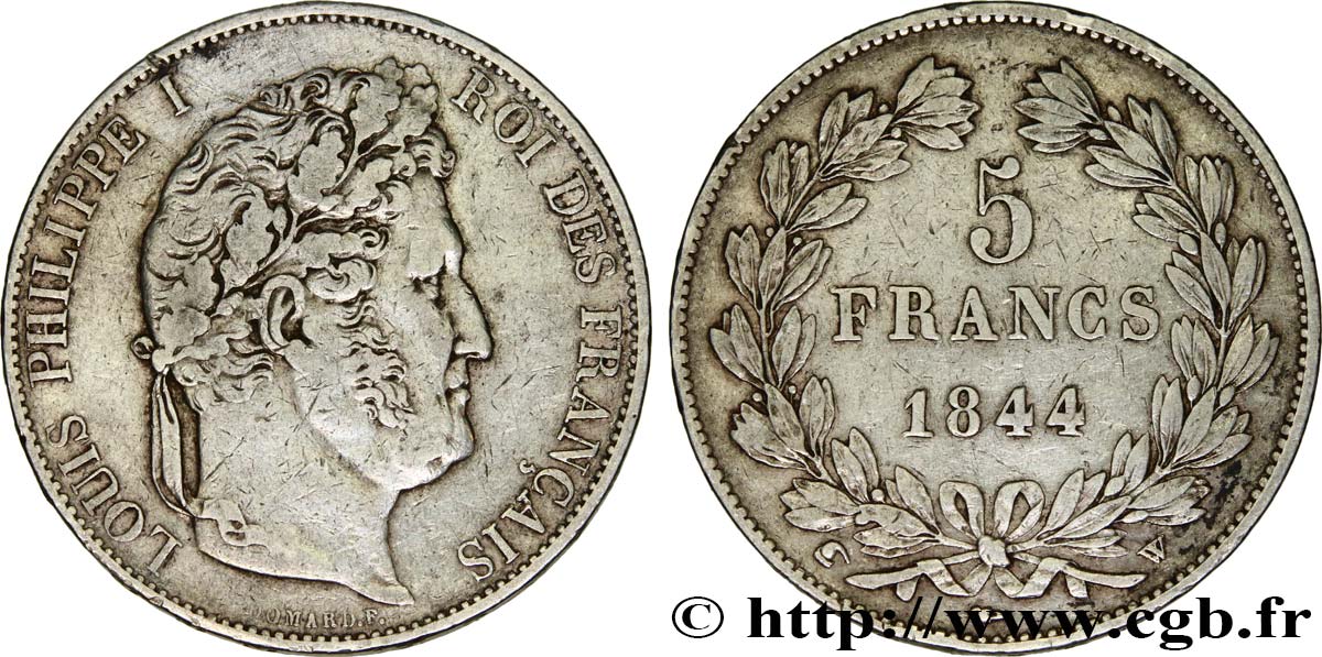 5 francs IIIe type Domard 1844 Lille F.325/5 VF 