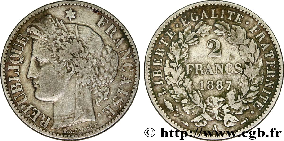 2 francs Cérès, avec légende 1887 Paris F.265/13 MB 