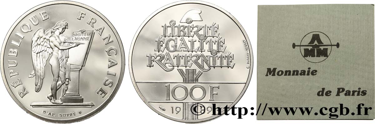 Belle Épreuve 100 francs Droits de l Homme 1989 Paris F5.1605 3 FDC 