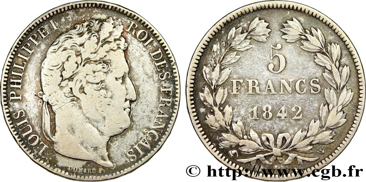 5 francs IIe type Domard 1842 Lille F.324/99 S 