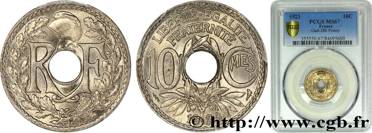 10 centimes Lindauer 1923 Poissy F.138/9 FDC67 PCGS