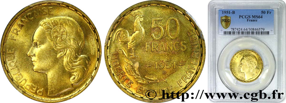 50 francs Guiraud 1951 Beaumont-Le-Roger F.425/6 fST64 PCGS
