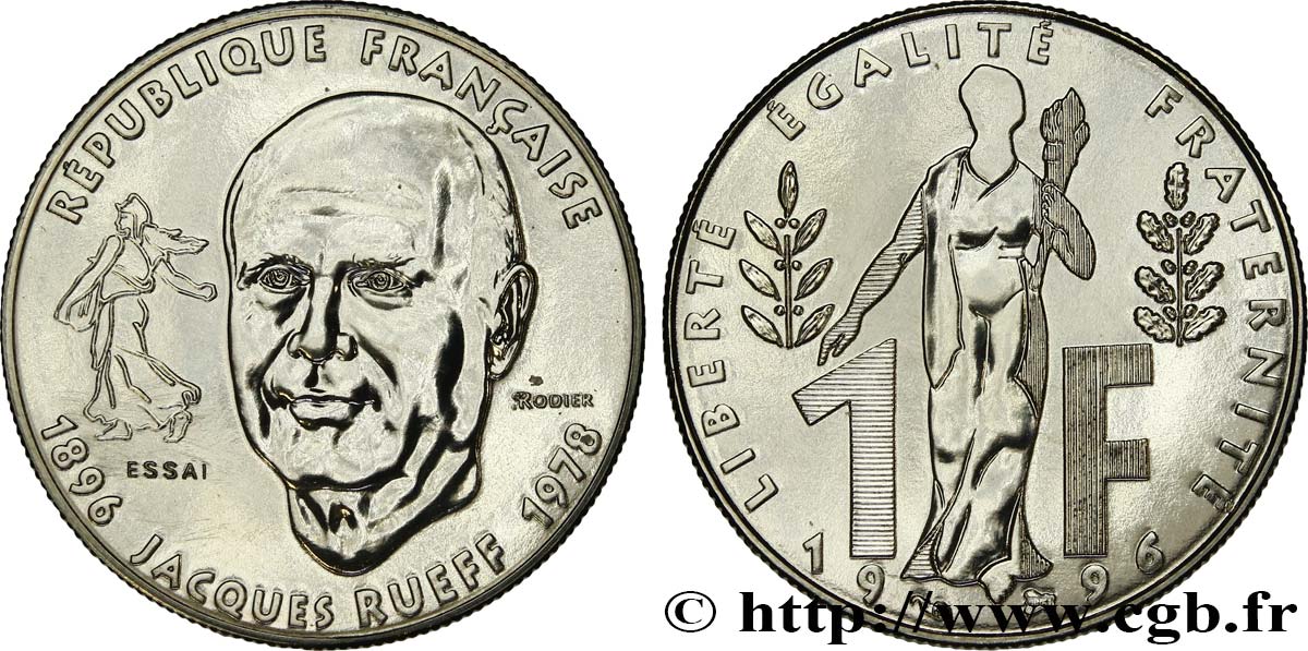 Essai de 1 franc Jacques Rueff 1996 Pessac F.231/1 MS 