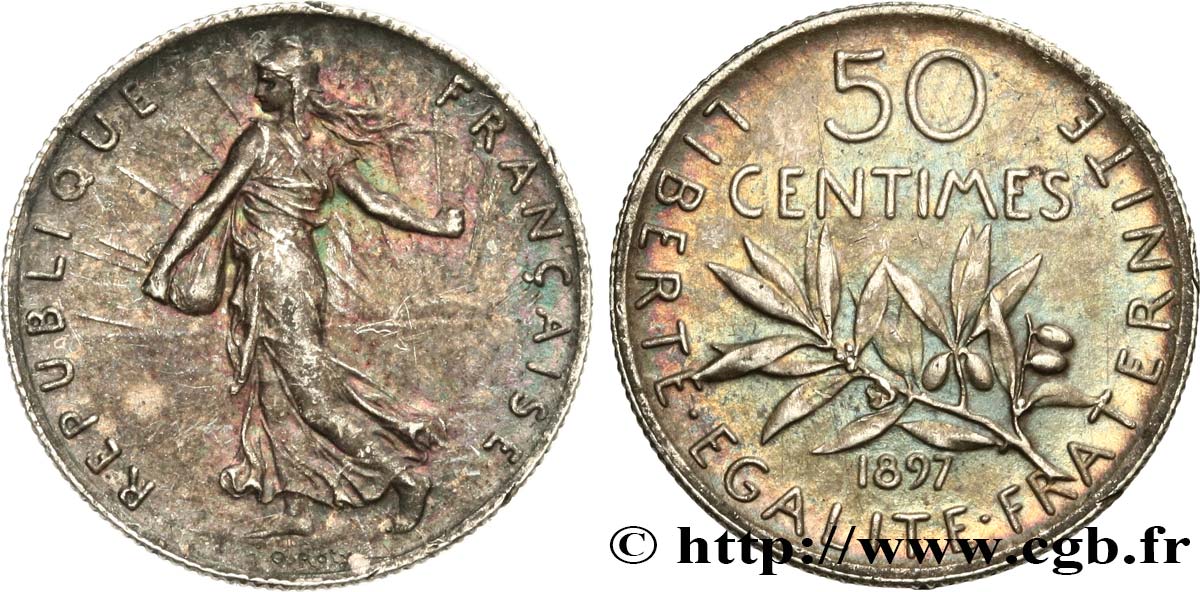 50 centimes Semeuse 1897 Paris F.190/1 EBC58 