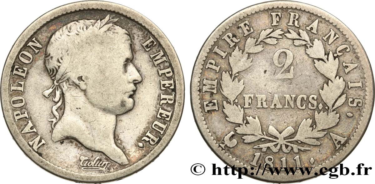 2 francs Napoléon Ier tête laurée, Empire français 1811 Paris F.255/24 F12 