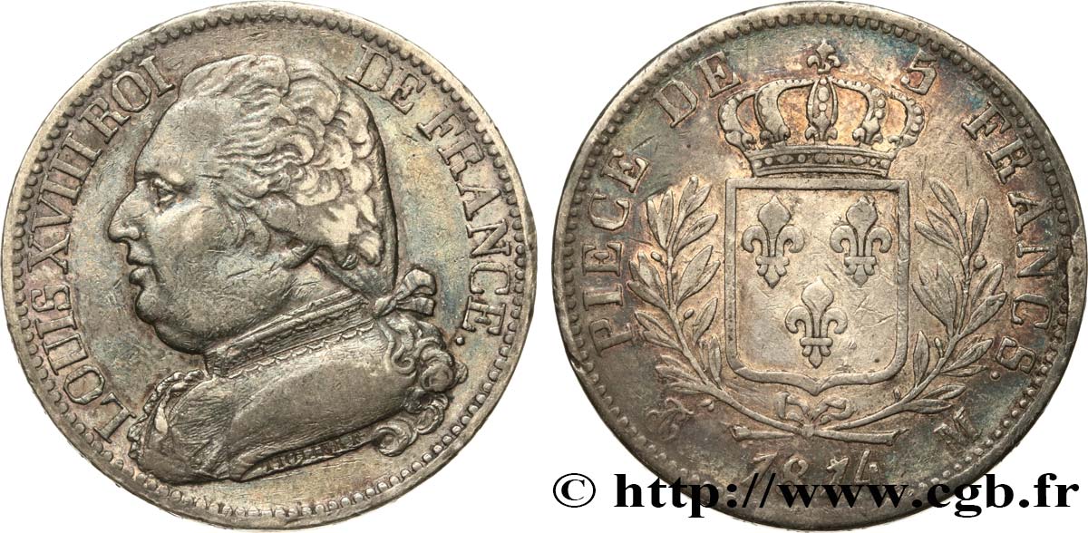 5 francs Louis XVIII, buste habillé 1814 Toulouse F.308/9 BB40 