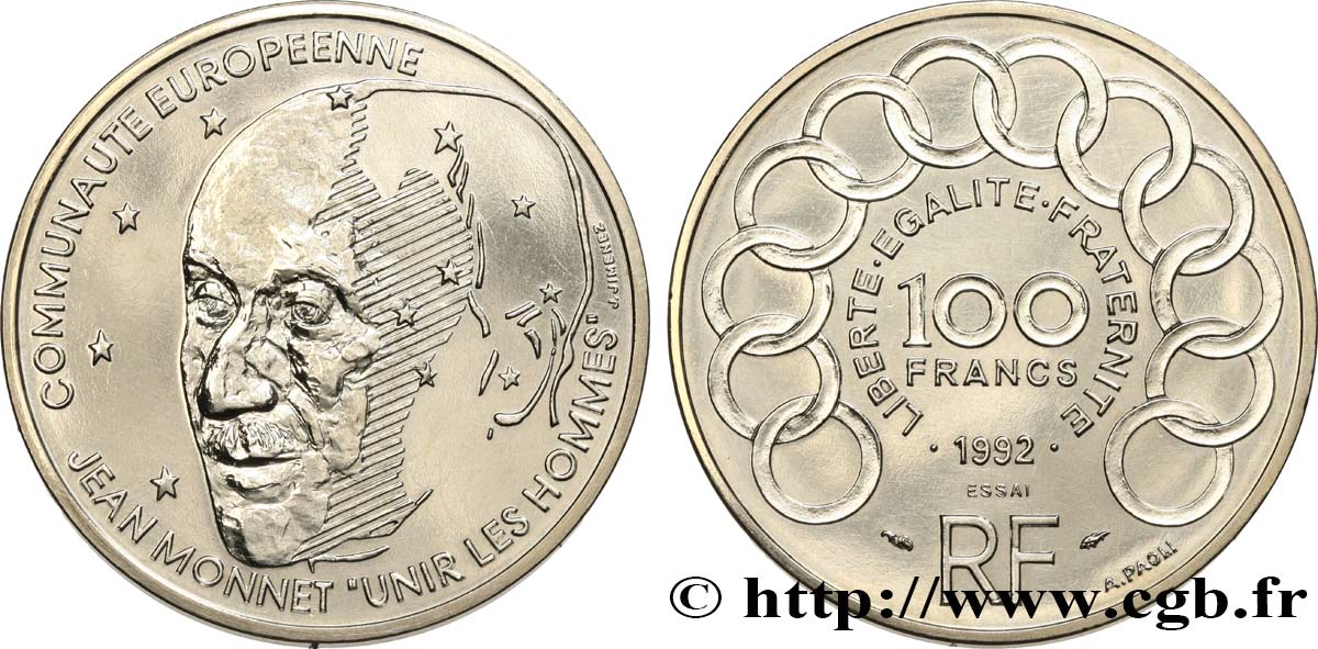 Essai de 100 francs Jean Monnet 1992 Pessac F.460/1 EBC+ 