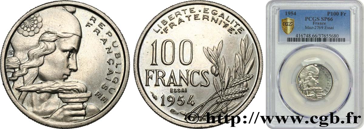 Essai de 100 francs Cochet 1954 Paris F.450/1 MS66 PCGS
