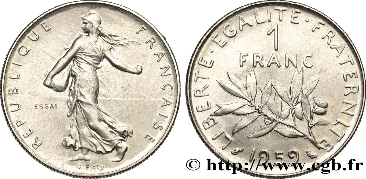 Essai de 1 franc Semeuse, nickel 1959 Paris F.226/3 MS62 