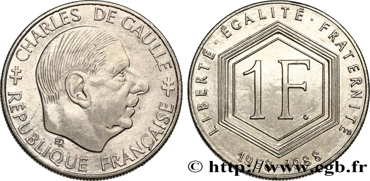1 franc De Gaulle, sans différents 1988  F.227/3 q.SPL 