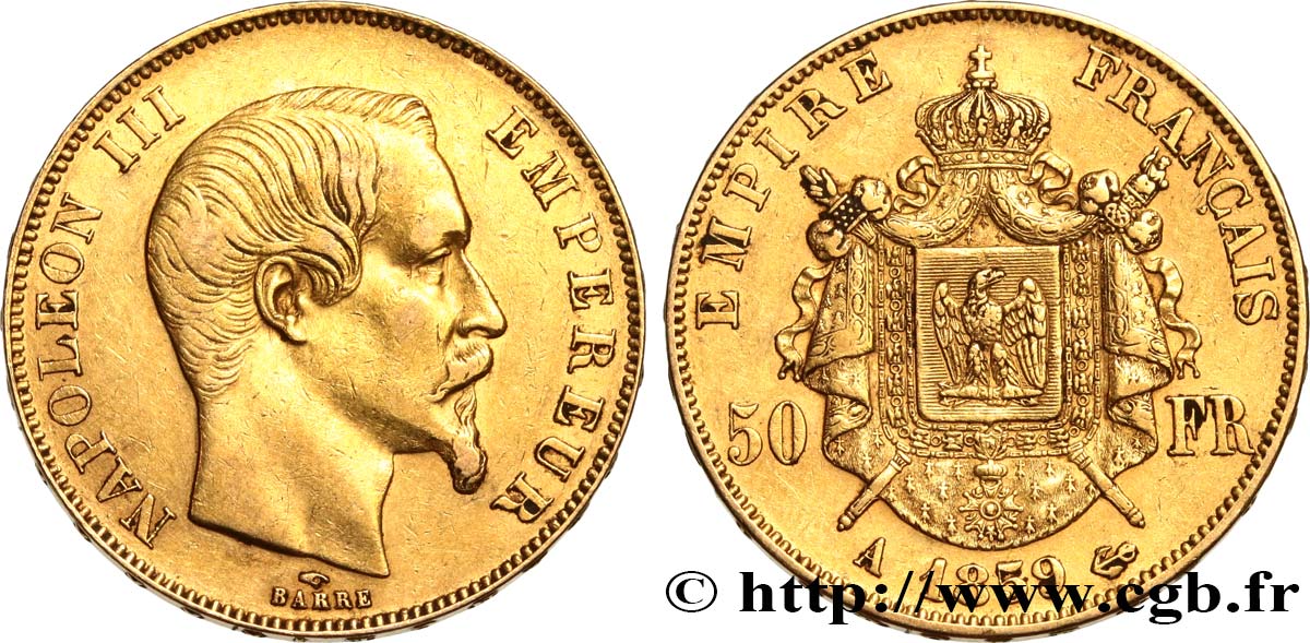 50 francs or Napoléon III, tête nue 1859 Paris F.547/7 AU 