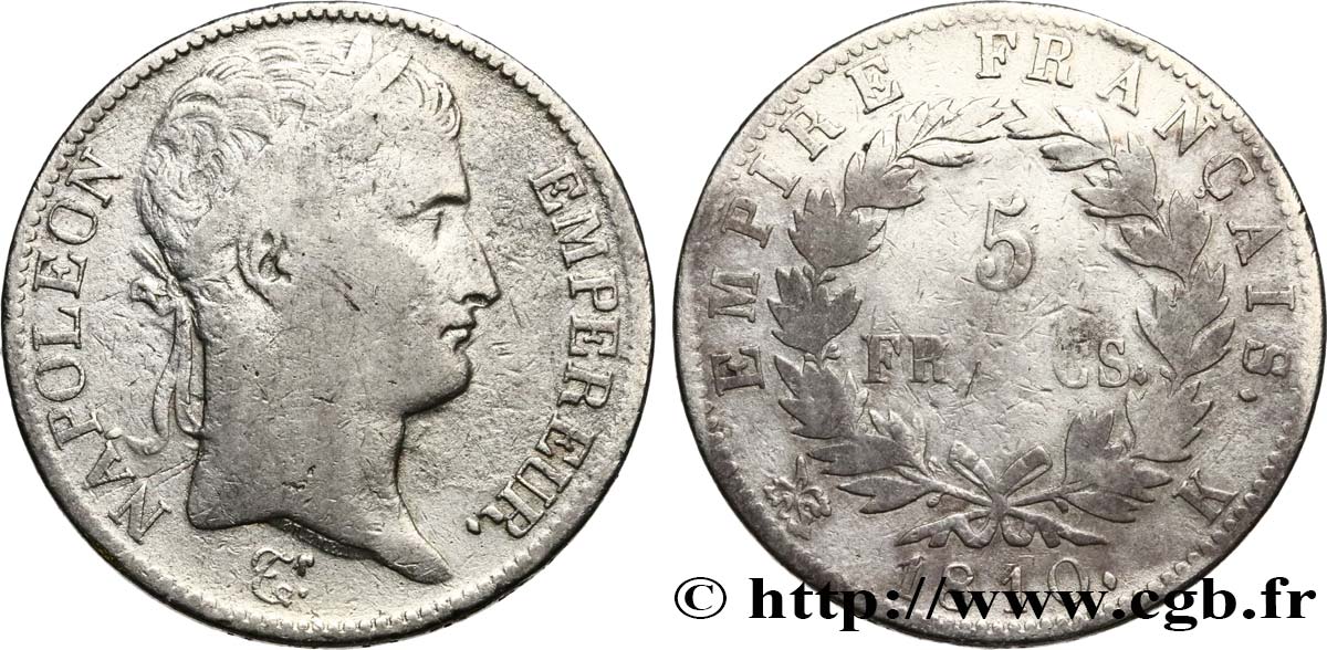 5 francs Napoléon Empereur, Empire français 1810 Bordeaux F.307/19 BC 