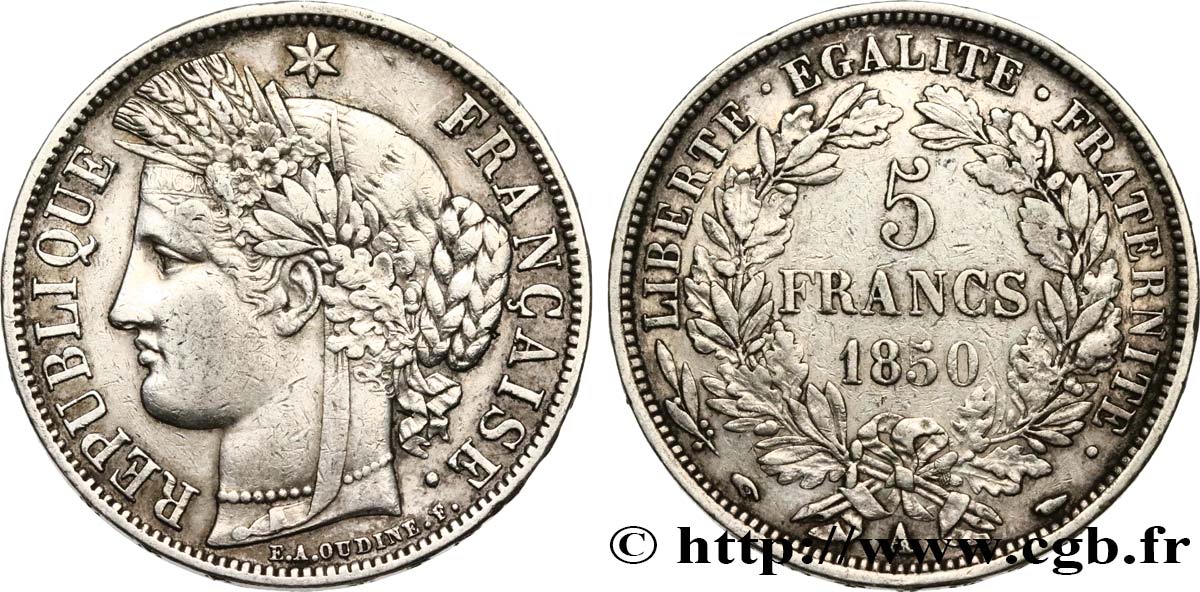5 francs Cérès, IIe République 1850 Paris F.327/4 q.BB 