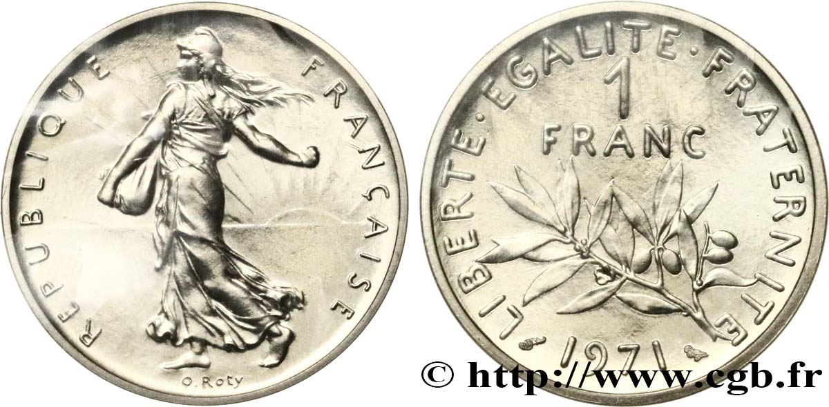 Piéfort argent de 1 franc Semeuse 1971 Paris F.226/14P FDC 