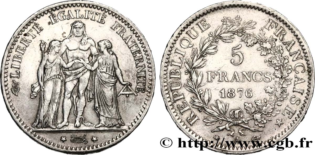 5 francs Hercule 1876 Paris F.334/17 TTB 