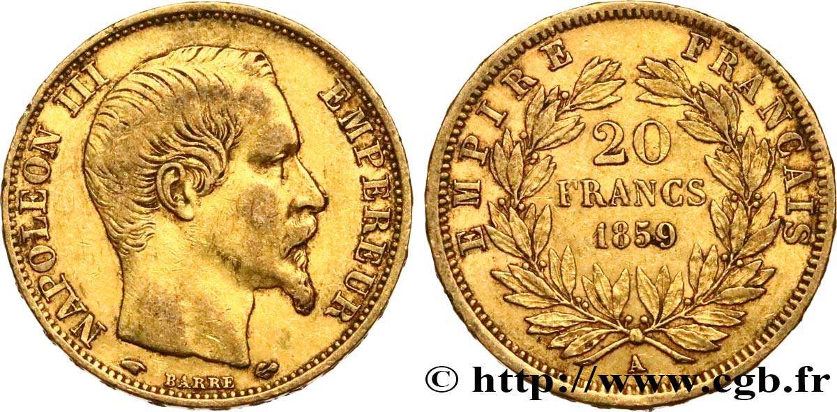 20 francs or Napoléon III, tête nue 1859 Paris F.531/15 XF42 