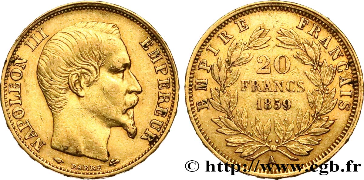 20 francs or Napoléon III, tête nue 1859 Paris F.531/15 MBC42 
