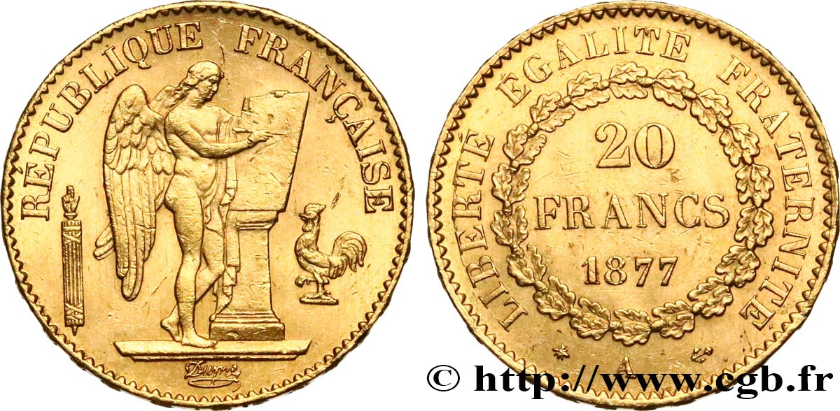 20 francs or Génie, Troisième République 1877 Paris F.533/5 SUP55 