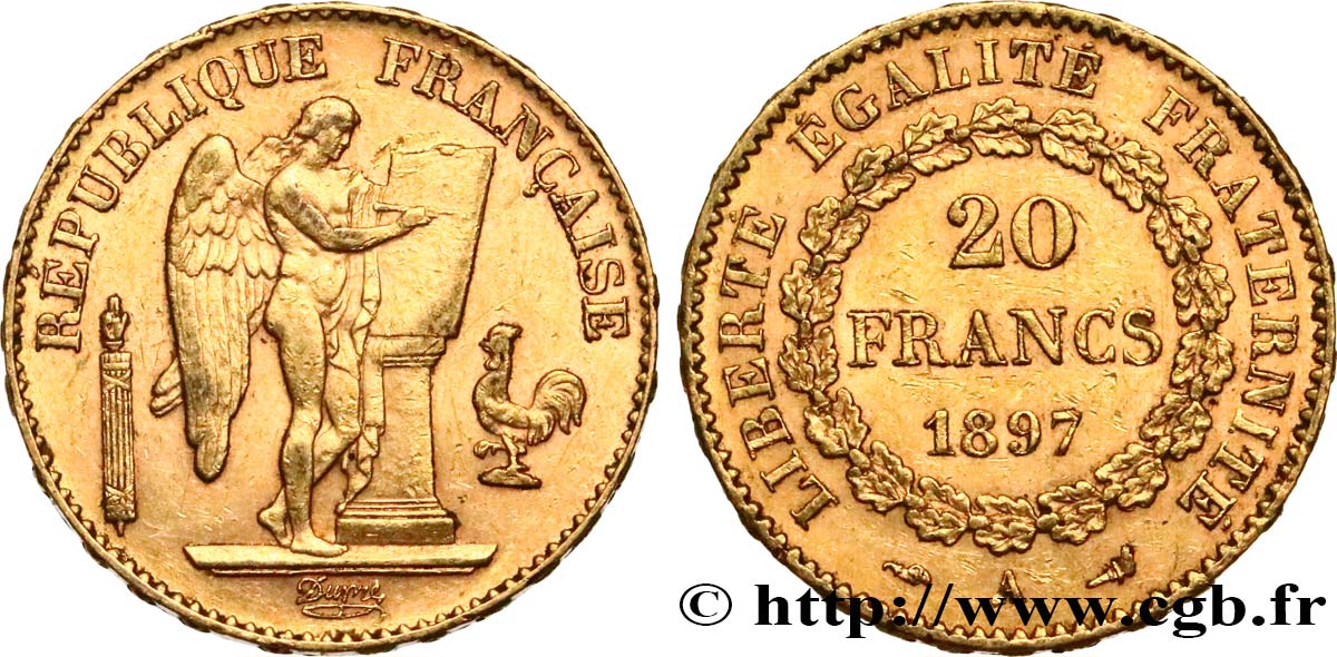 20 francs or Génie, Troisième République 1897 Paris F.533/22 MBC+ 
