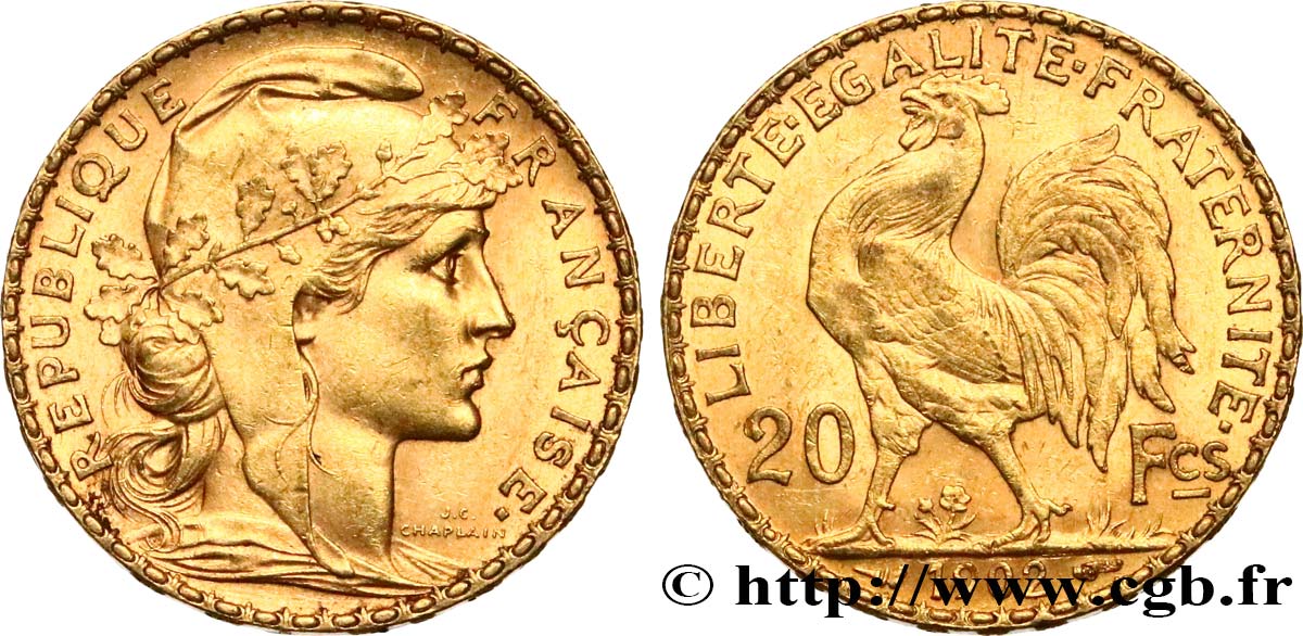 20 francs or Coq, Dieu protège la France 1902 Paris F.534/7 EBC55 