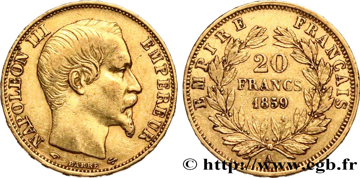 20 francs or Napoléon III, tête nue 1859 Paris F.531/15 XF40 