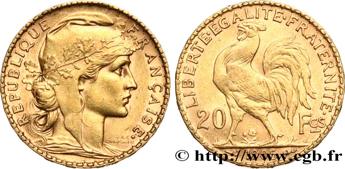 20 francs or Coq, Dieu protège la France 1905 Paris F.534/10 TTB52 