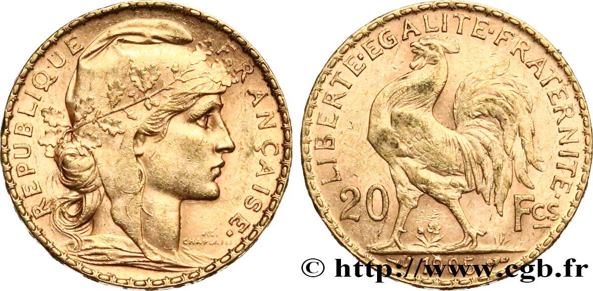 20 francs or Coq, Dieu protège la France 1905 Paris F.534/10 AU52 