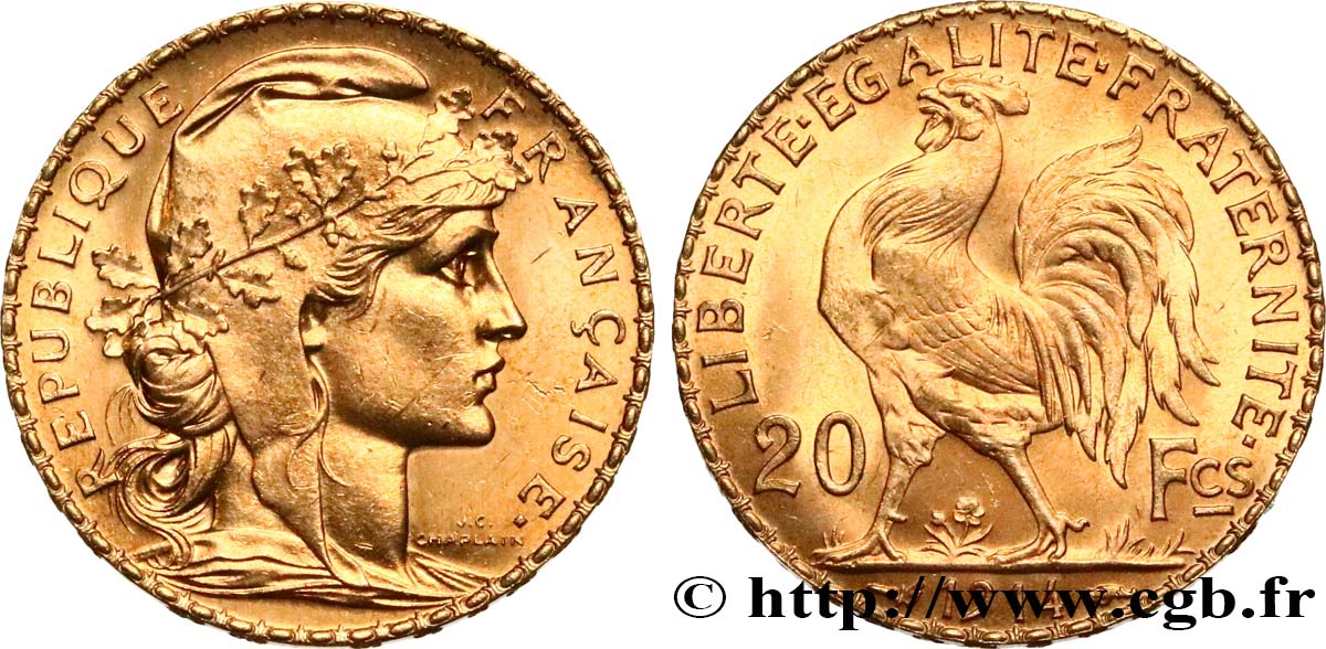 20 francs or Coq, Liberté Égalité Fraternité 1914 Paris F.535/8 MS 