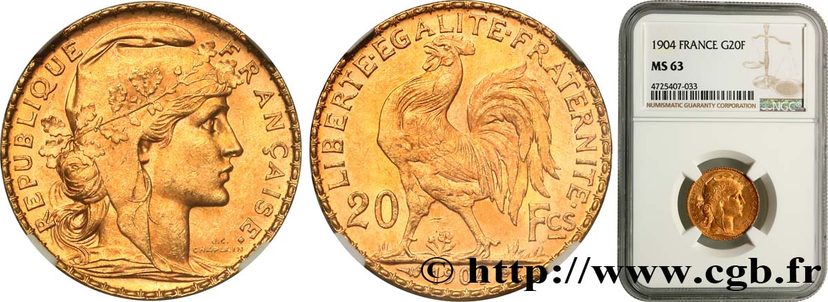 20 francs or Coq, Dieu protège la France 1904 Paris F.534/9 SPL63 NGC