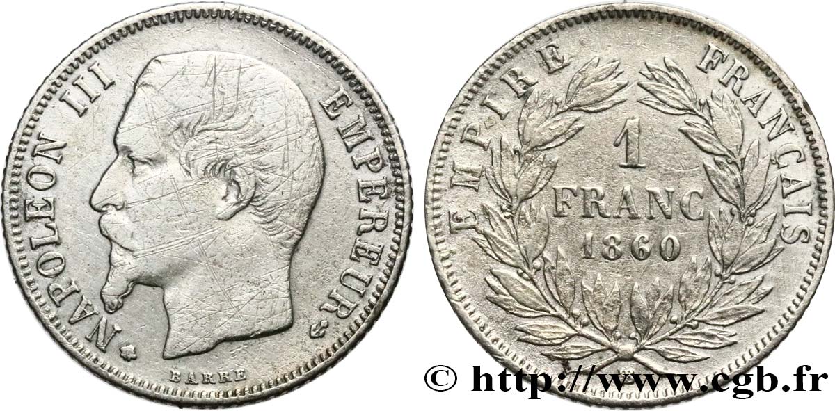 1 franc Napoléon III, tête nue 1860 Strasbourg F.214/17 BC 