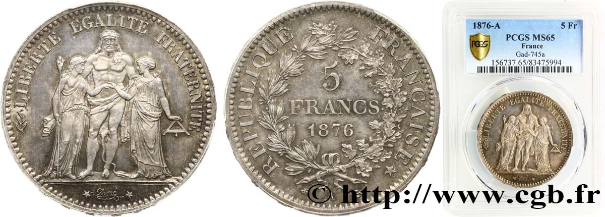 5 francs Hercule 1876 Paris F.334/17 MS65 PCGS
