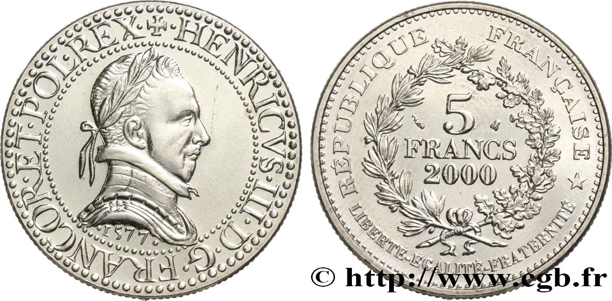 5 francs Franc d’argent de Henri III 2000 Paris F.351/1 ST 