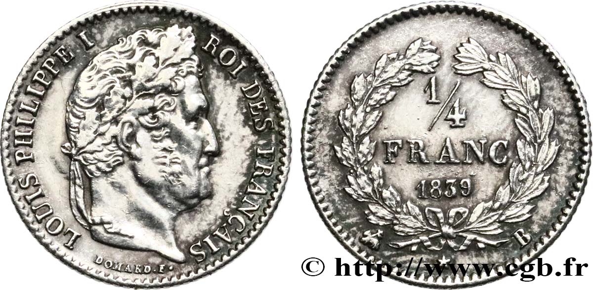 1/4 franc Louis-Philippe 1839 Rouen F.166/75 TTB+ 