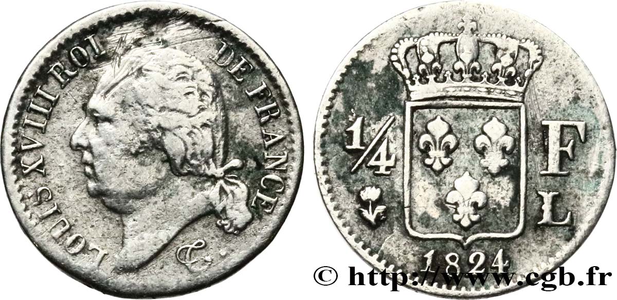 1/4 franc Louis XVIII 1824 Bayonne F.163/33 BC 