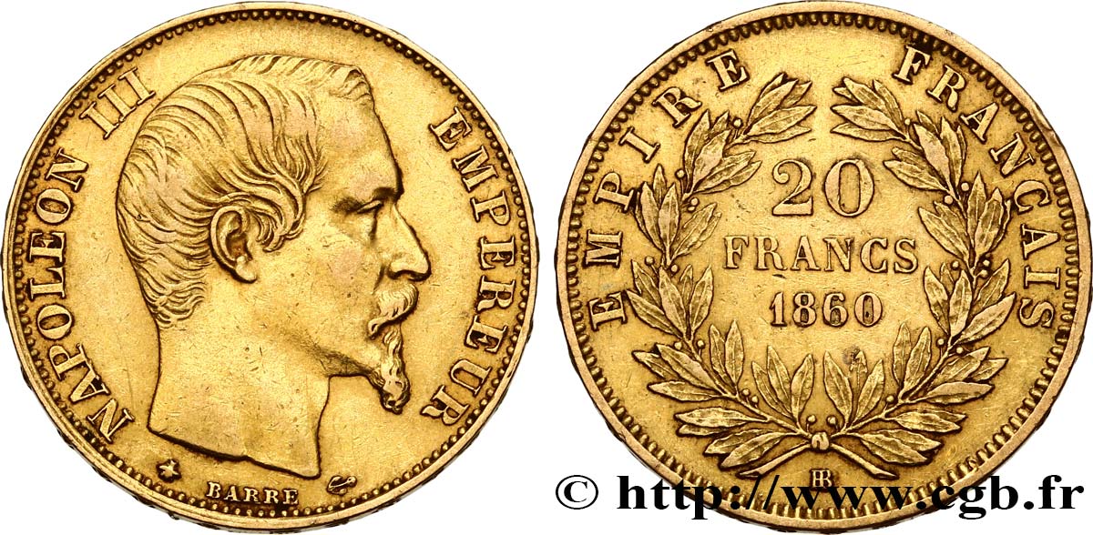 20 francs or Napoléon III, tête nue 1860 Strasbourg F.531/19 TTB45 